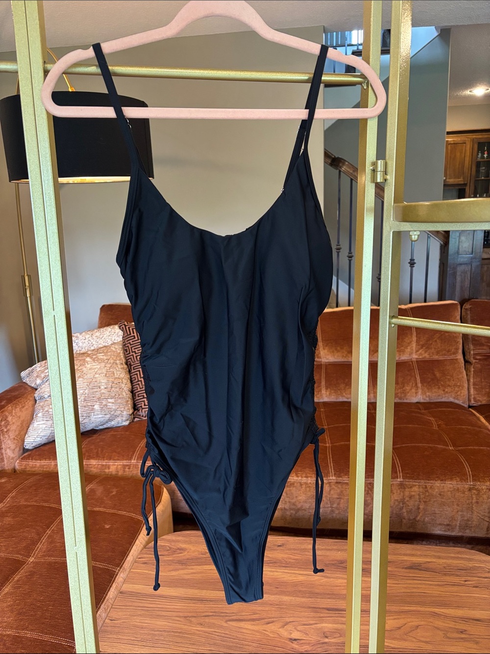Black One-Piece Swimsuit with Side Ties